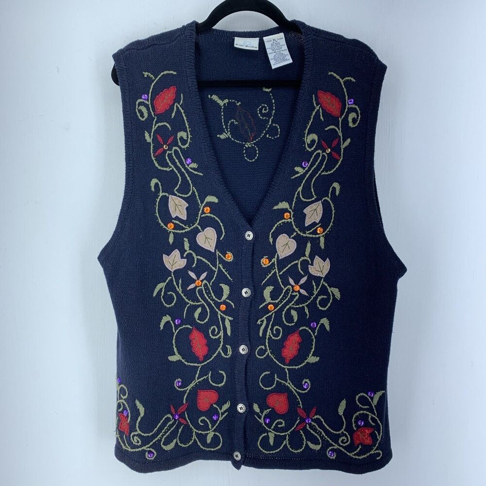 Vtg Bobbie Brooks Womens XL Sweater Vest Multicolor Artsy 90’s Y2K Cottagecore